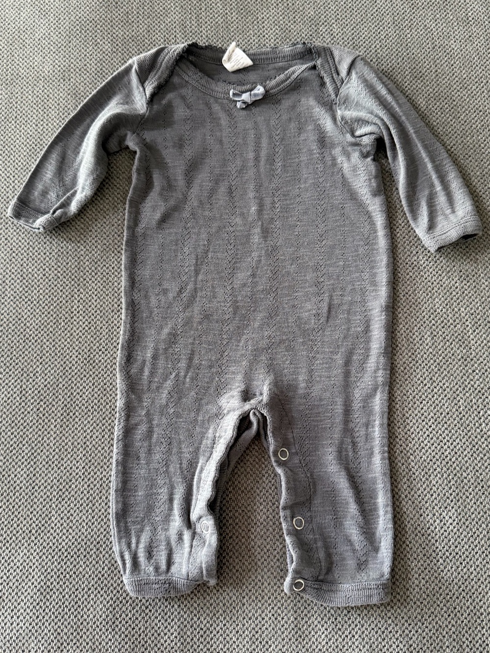 Kate Quinn Organic Cotton Pointelle Romper 0-3 Months Gray Footless One Piece